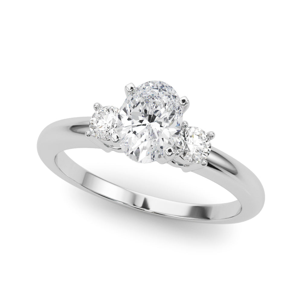 LUMEO Oval Three Stone Diamond Engagement Ring Front View in Platinum 