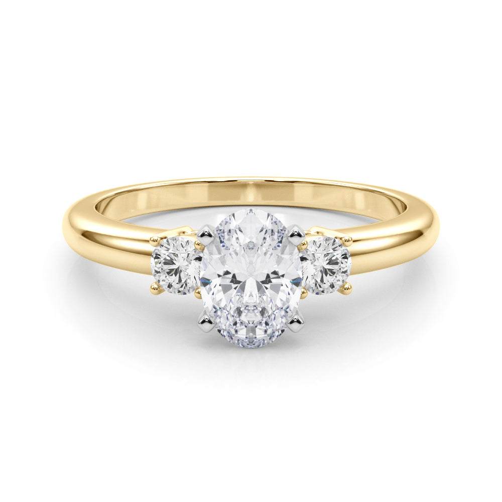 LUMEO Oval Three Stone Diamond Engagement Ring Set in 18k Solid Yellow Gold 