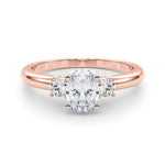 LUMEO Oval Three Stone Diamond Engagement Ring Set in 18k Solid Rose Gold 