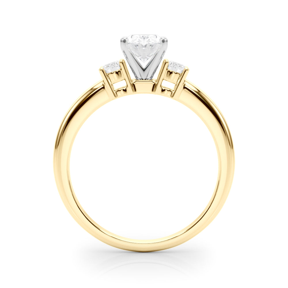 LUMEO Oval Three Stone Diamond Engagement Ring Side View in 18k Solid Yellow Gold 