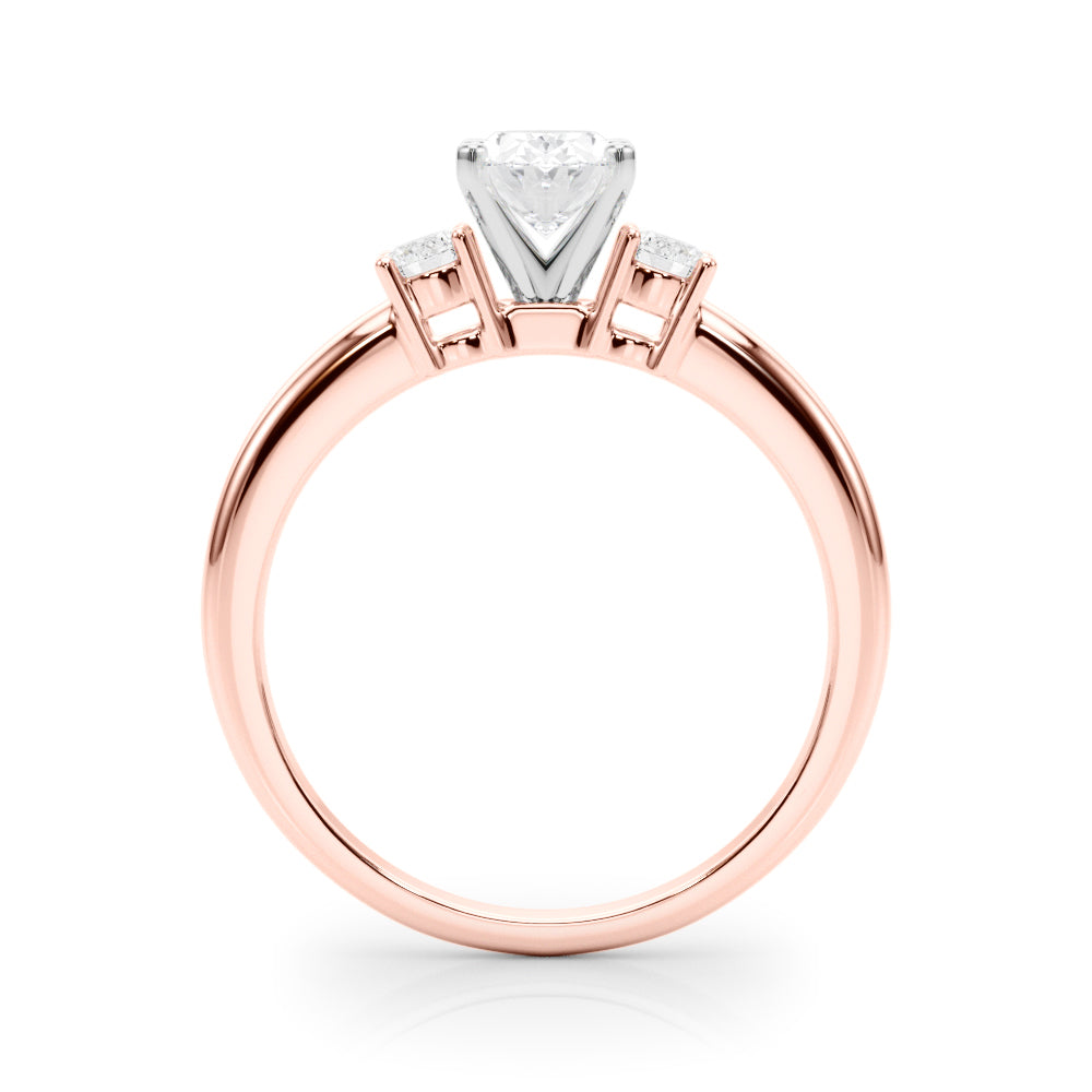 LUMEO Oval Three Stone Diamond Engagement Ring Side View in 18k Solid Rose Gold 