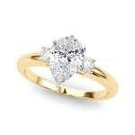 LUMEO Pear Three Stone Diamond Engagement Ring Front View in 18k Solid Yellow Gold 