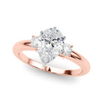 LUMEO Pear Three Stone Diamond Engagement Ring Front View in 18k Solid Rose Gold 