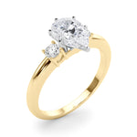 LUMEO Pear Three Stone Diamond Engagement Ring Angle View in 18k Solid Yellow Gold 