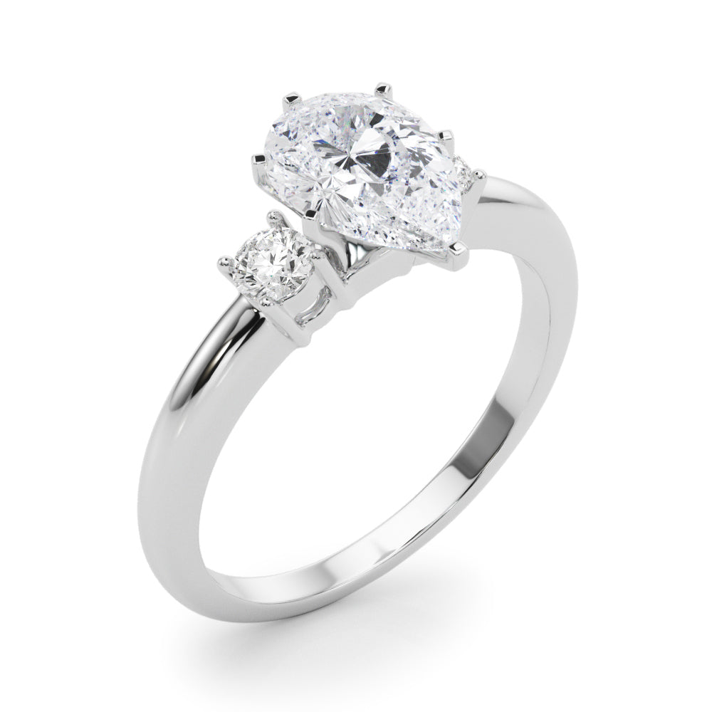 LUMEO Pear Three Stone Diamond Engagement Ring Angle View in Platinum 