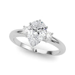 LUMEO Pear Three Stone Diamond Engagement Ring Front View in Platinum 