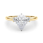 LUMEO Pear Three Stone Diamond Engagement Ring Set in 18k Solid Yellow Gold 