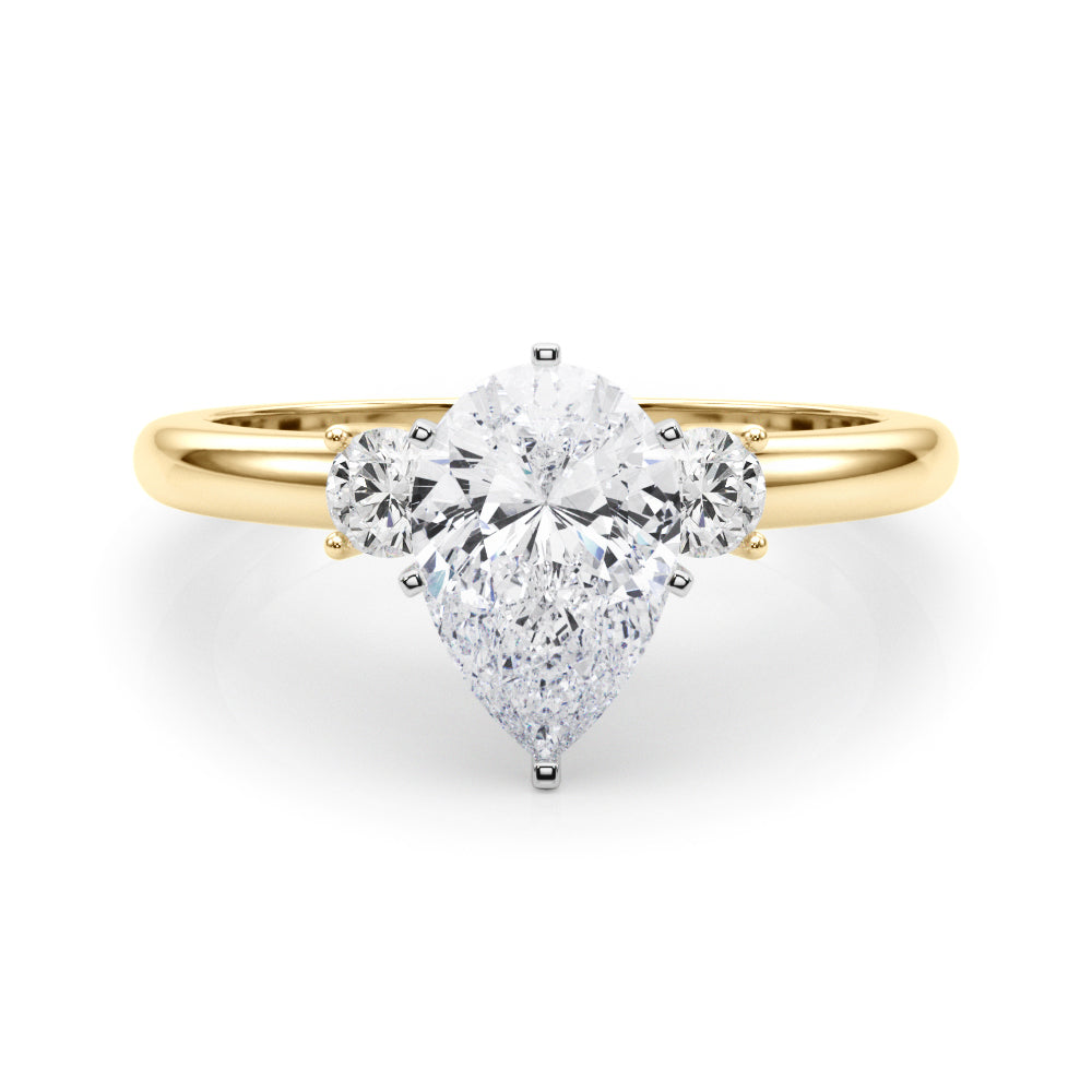 LUMEO Pear Three Stone Diamond Engagement Ring Set in 18k Solid Yellow Gold 