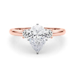 LUMEO Pear Three Stone Diamond Engagement Ring Set in 18k Solid Rose Gold 