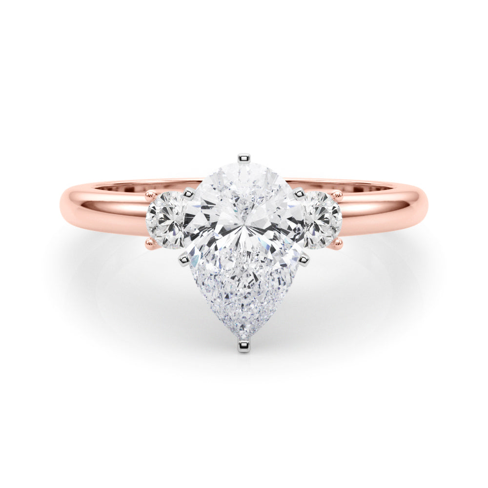 LUMEO Pear Three Stone Diamond Engagement Ring Set in 18k Solid Rose Gold 