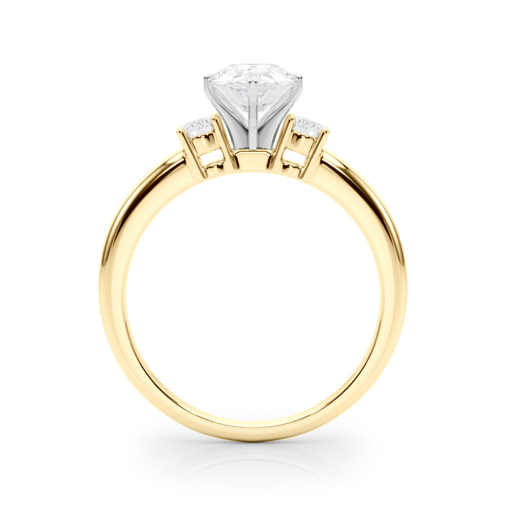 LUMEO Pear Three Stone Diamond Engagement Ring Side View in 18k Solid Yellow Gold 