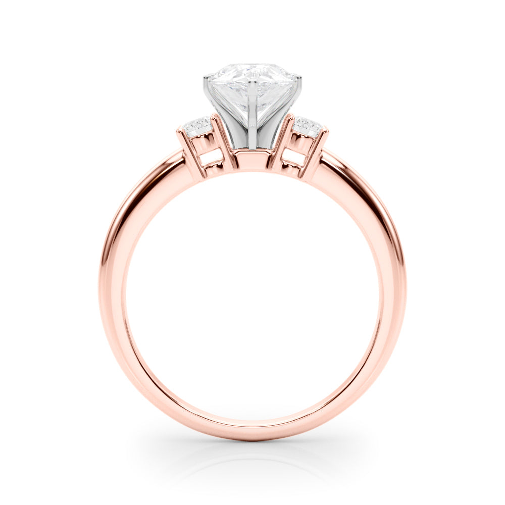 LUMEO Pear Three Stone Diamond Engagement Ring Side View in 18k Solid Rose Gold 