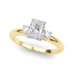 LUMEO Radiant Three Stone Diamond Engagement Ring Front View in 18k Solid Yellow Gold 