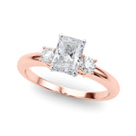LUMEO Radiant Three Stone Diamond Engagement Ring Front View in 18k Solid Rose Gold 
