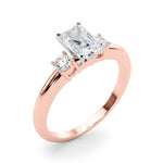LUMEO Radiant Three Stone Diamond Engagement Ring Angle View in 18k Solid Rose Gold 