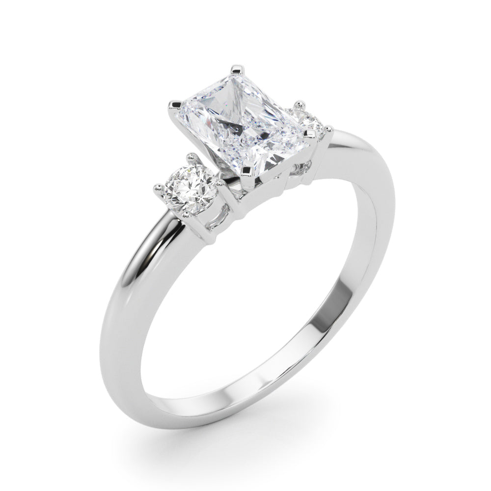 LUMEO Radiant Three Stone Diamond Engagement Ring Angle View in Platinum 