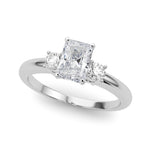 LUMEO Radiant Three Stone Diamond Engagement Ring Front View in Platinum 