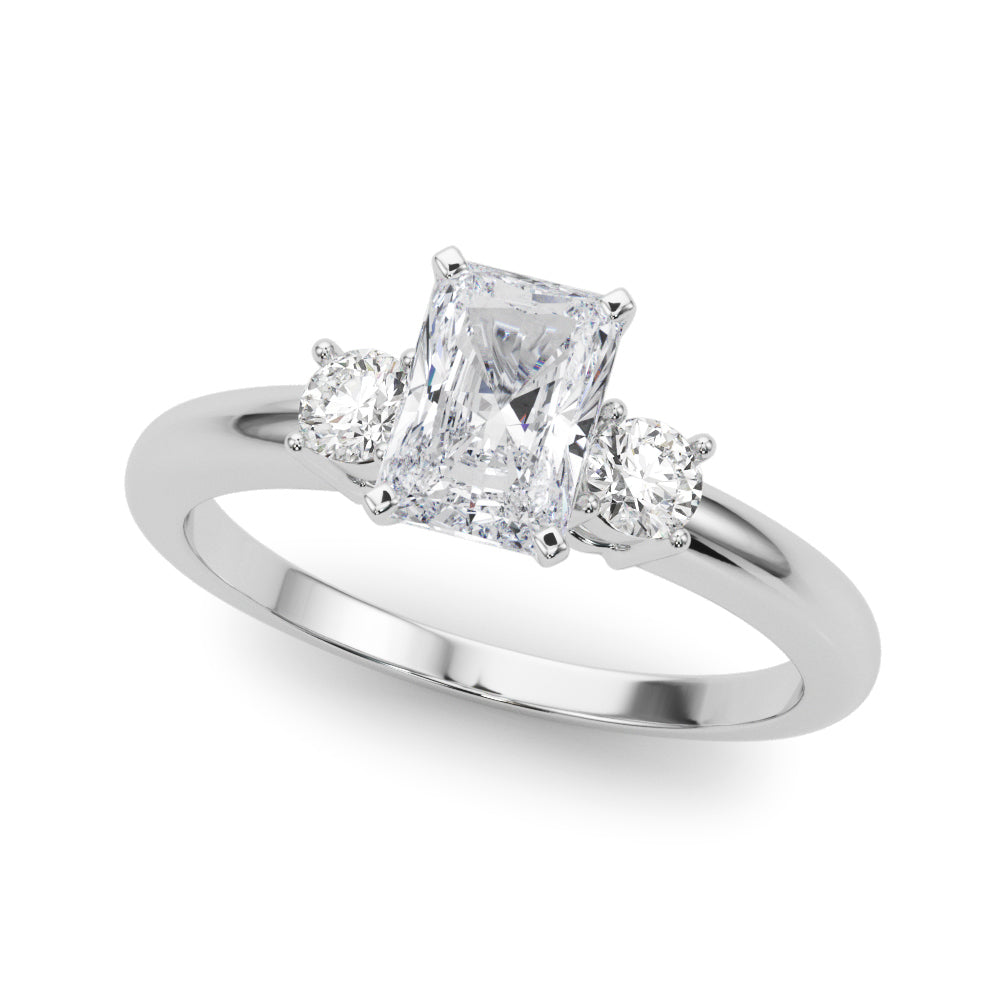 LUMEO Radiant Three Stone Diamond Engagement Ring Front View in Platinum 