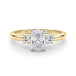 LUMEO Radiant Three Stone Diamond Engagement Ring Set in 18k Solid Yellow Gold 