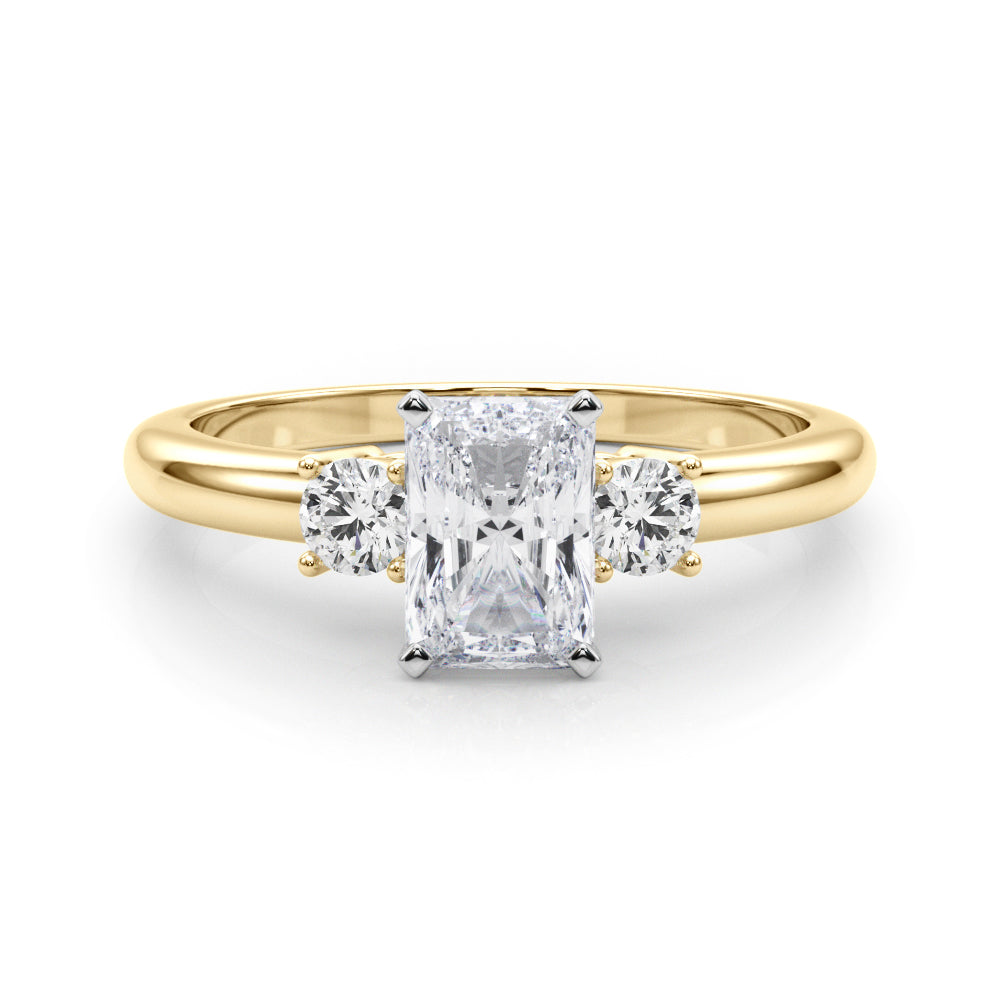 LUMEO Radiant Three Stone Diamond Engagement Ring Set in 18k Solid Yellow Gold 