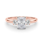 LUMEO Radiant Three Stone Diamond Engagement Ring Set in 18k Solid Rose Gold 