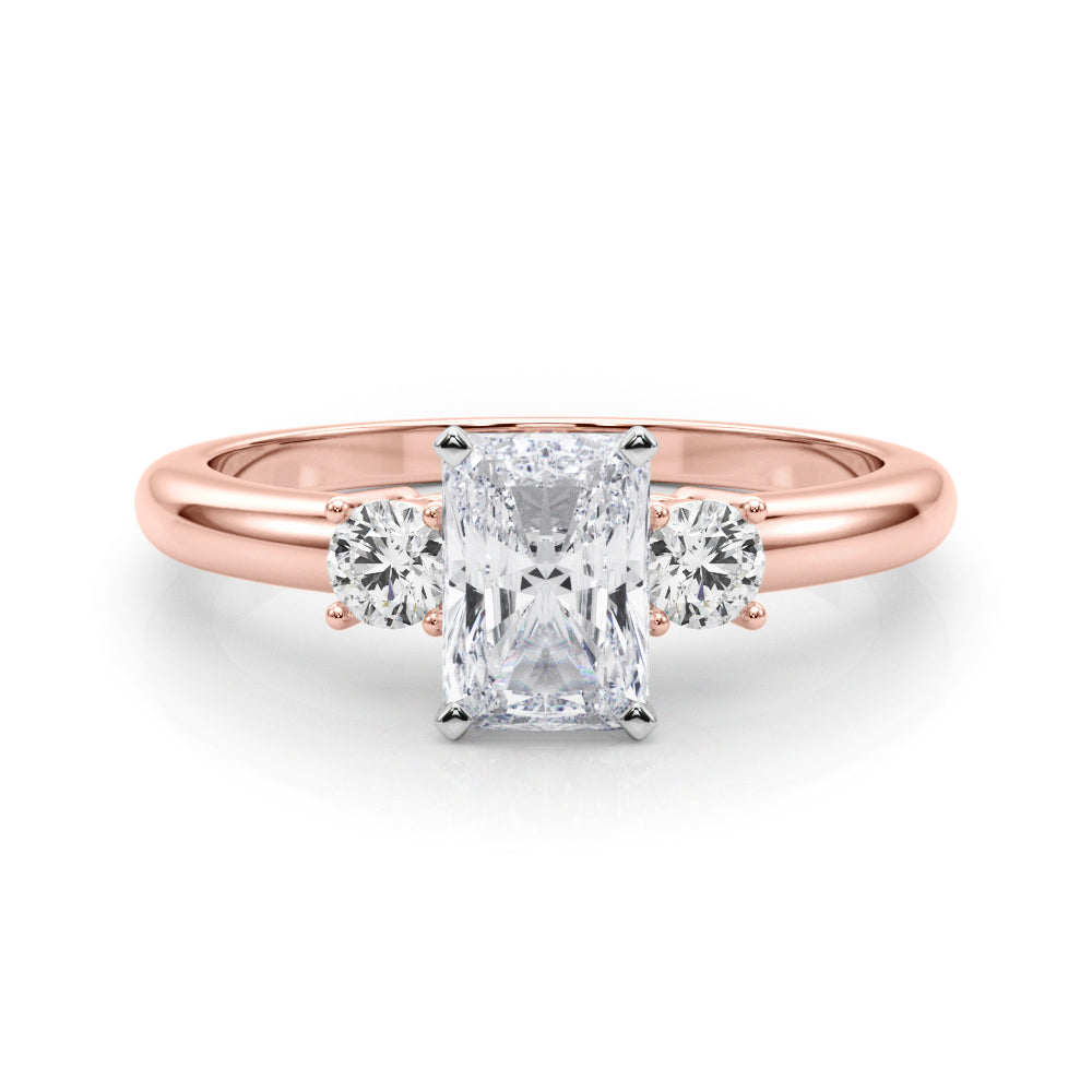 LUMEO Radiant Three Stone Diamond Engagement Ring Set in 18k Solid Rose Gold 