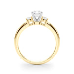 LUMEO Radiant Three Stone Diamond Engagement Ring Side View in 18k Solid Yellow Gold 