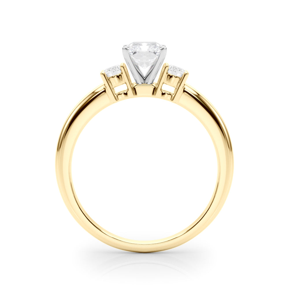 LUMEO Radiant Three Stone Diamond Engagement Ring Side View in 18k Solid Yellow Gold 