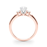 LUMEO Radiant Three Stone Diamond Engagement Ring Side View in 18k Solid Rose Gold 