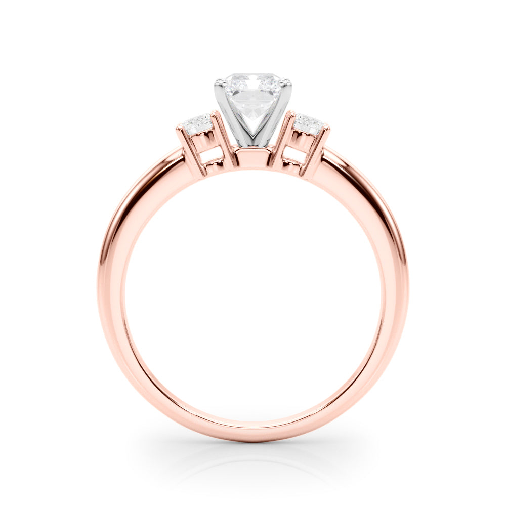 LUMEO Radiant Three Stone Diamond Engagement Ring Side View in 18k Solid Rose Gold 