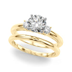 LUMEO Round Three Stone Diamond Engagement Ring Set in 18k Solid Yellow Gold 