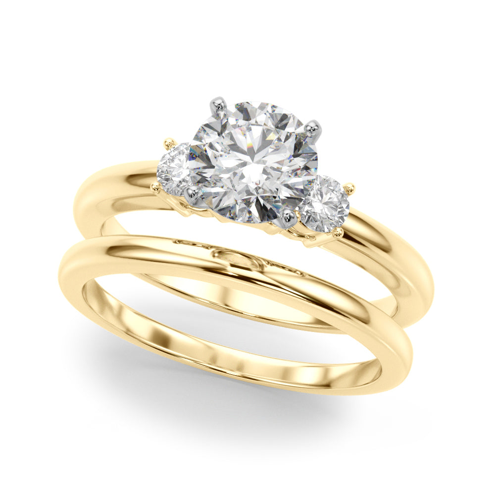 LUMEO Round Three Stone Diamond Engagement Ring Set in 18k Solid Yellow Gold 