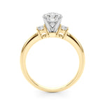 LUMEO Round Three Stone Diamond Engagement Ring Side View in 18k Solid Yellow Gold 