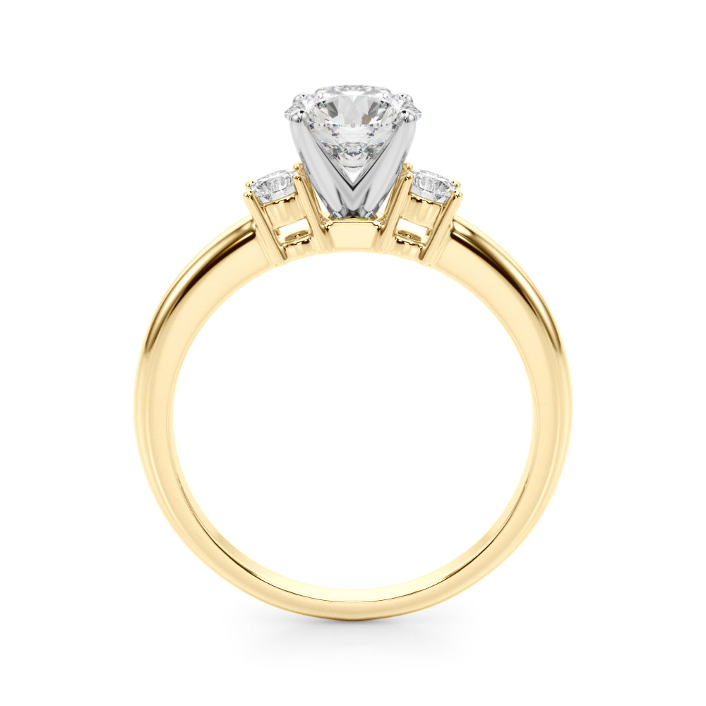LUMEO Round Three Stone Diamond Engagement Ring Side View in 18k Solid Yellow Gold 