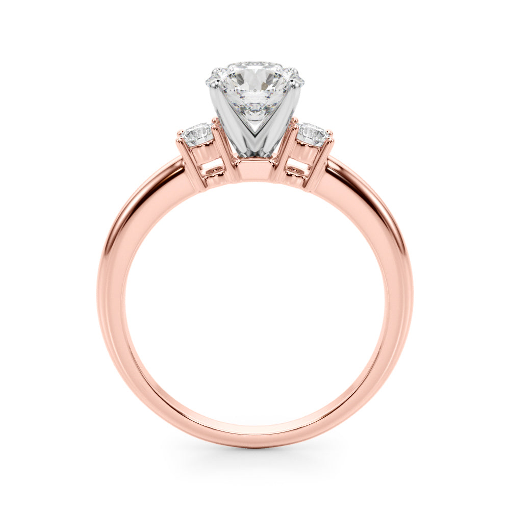 LUMEO Round Three Stone Diamond Engagement Ring Side View in 18k Solid Rose Gold 