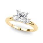 LUMEO Princess Three Stone Diamond Engagement Ring Front View in 18k Solid Yellow Gold 