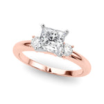 LUMEO Princess Three Stone Diamond Engagement Ring Front View in 18k Solid Rose Gold 