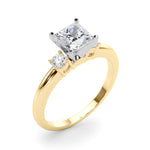 LUMEO Princess Three Stone Diamond Engagement Ring Angle View in 18k Solid Yellow Gold 