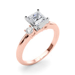 LUMEO Princess Three Stone Diamond Engagement Ring Angle View in 18k Solid Rose Gold 