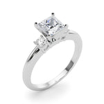 LUMEO Princess Three Stone Diamond Engagement Ring Angle View in Platinum 