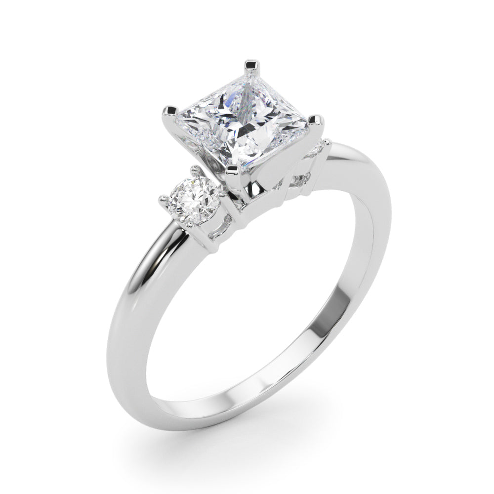 LUMEO Princess Three Stone Diamond Engagement Ring Angle View in Platinum 