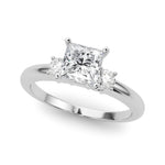 LUMEO Princess Three Stone Diamond Engagement Ring Front View in Platinum 
