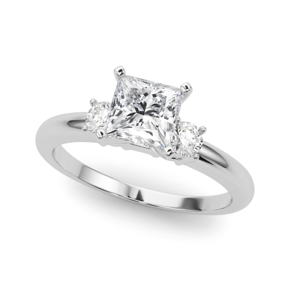 LUMEO Princess Three Stone Diamond Engagement Ring Front View in Platinum 