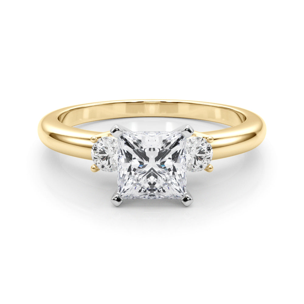 LUMEO Princess Three Stone Diamond Engagement Ring Set in 18k Solid Yellow Gold 