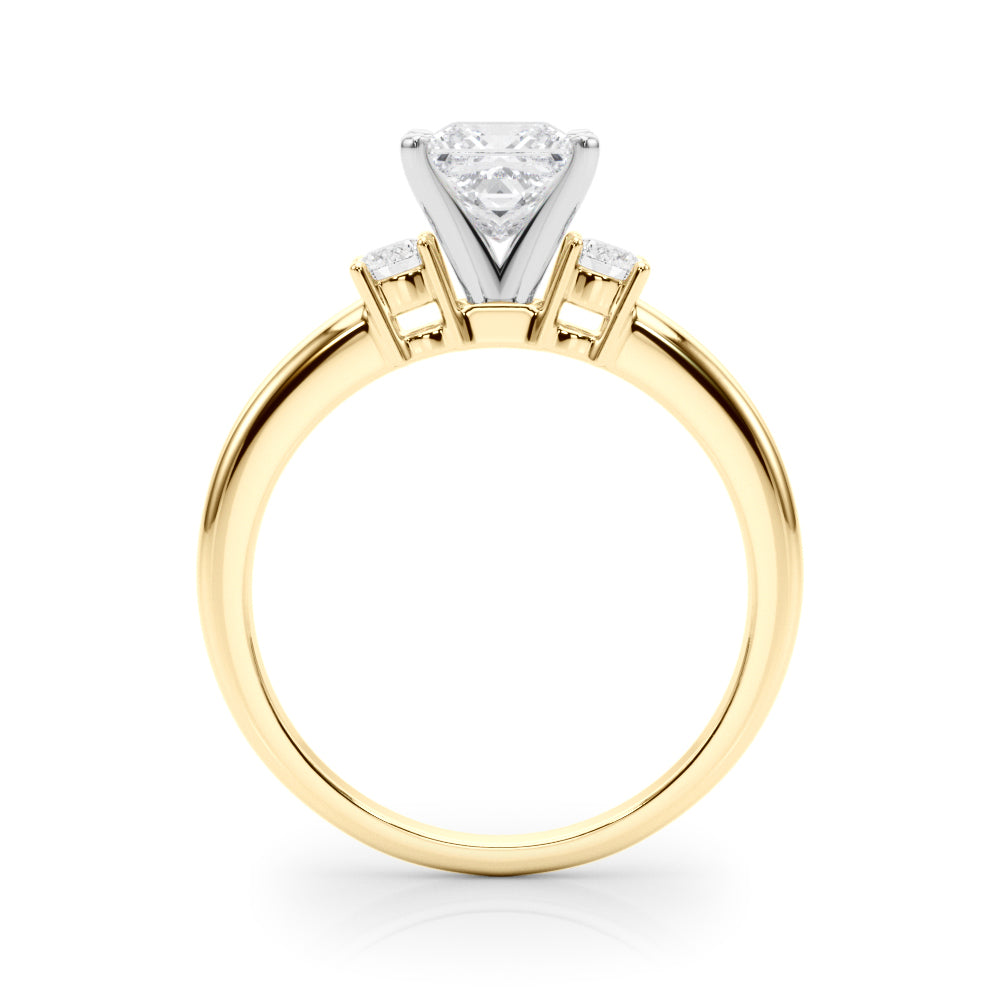 LUMEO Princess Three Stone Diamond Engagement Ring Side View in 18k Solid Yellow Gold 