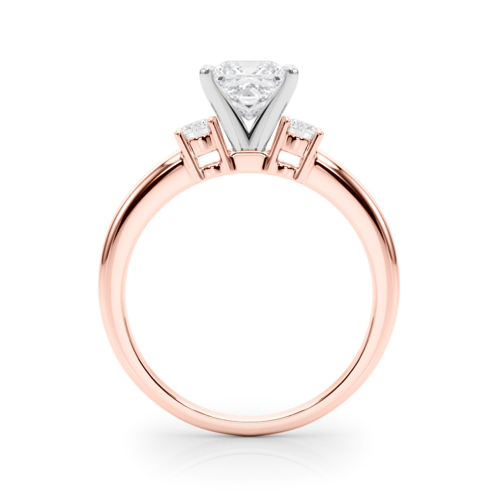 LUMEO Princess Three Stone Diamond Engagement Ring Side View in 18k Solid Rose Gold 