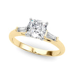 LUMEO Cushion Three Stone Diamond Engagement Ring Front View in 18k Solid Yellow Gold 