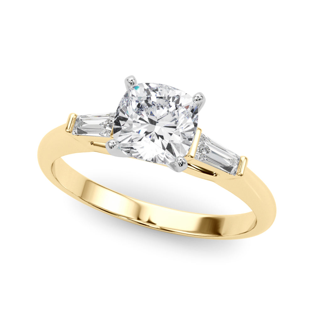 LUMEO Cushion Three Stone Diamond Engagement Ring Front View in 18k Solid Yellow Gold 