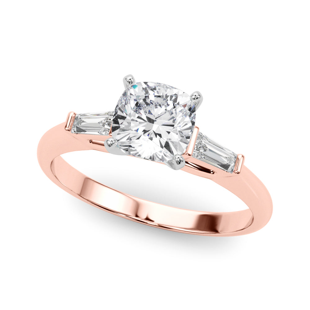 LUMEO Cushion Three Stone Diamond Engagement Ring Front View in 18k Solid Rose Gold 