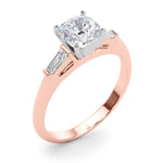 LUMEO Cushion Three Stone Diamond Engagement Ring Angle View in 18k Solid Rose Gold 